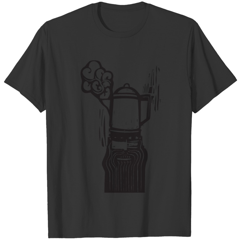 Man with coffee pot head - Woodcut T-shirt