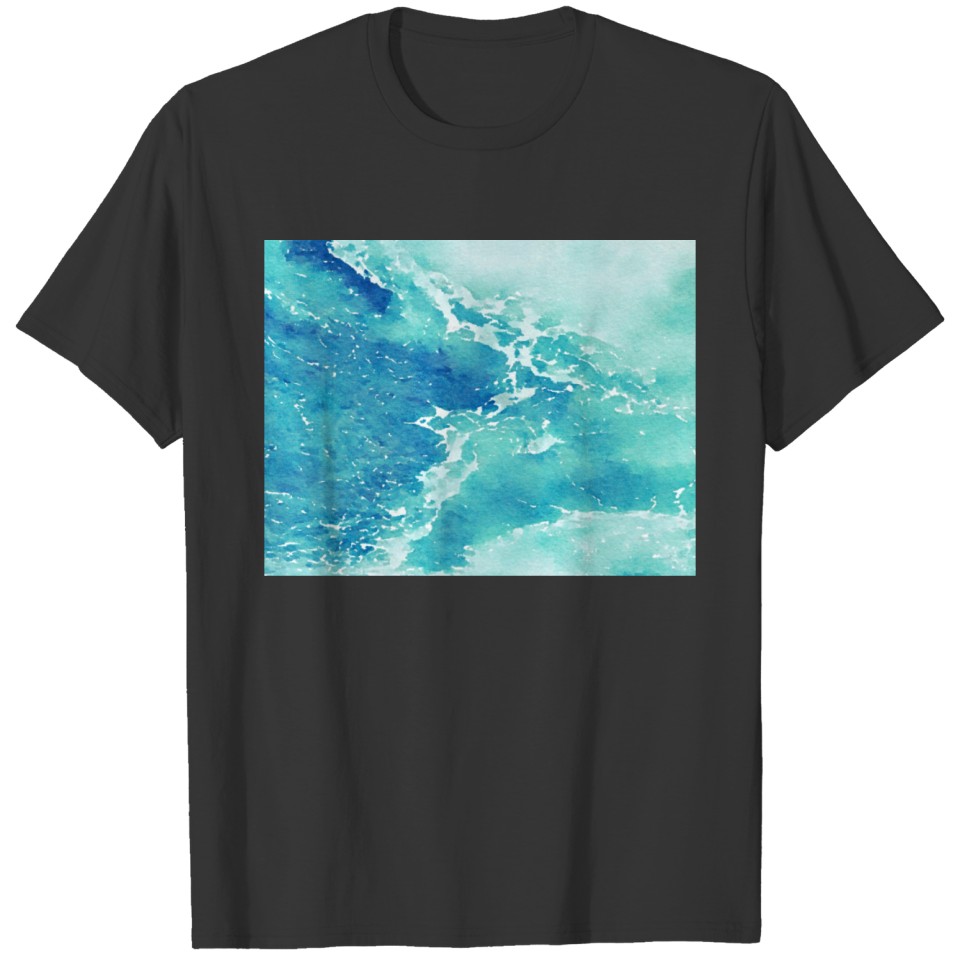 Blue Ocean Waves Watercolor T Shirts
