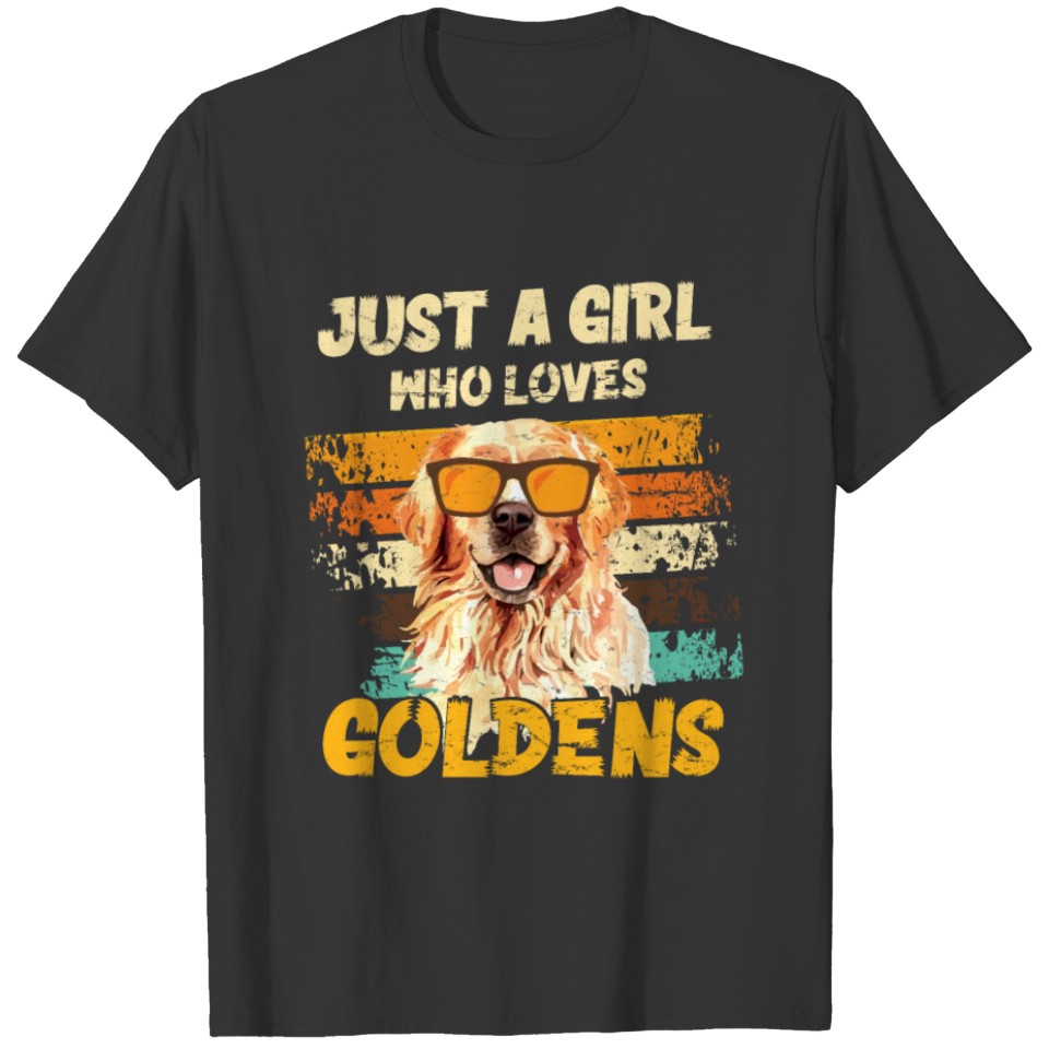 Girl Who Loves Golden Retrievers Dog Vintage Dog L T-shirt