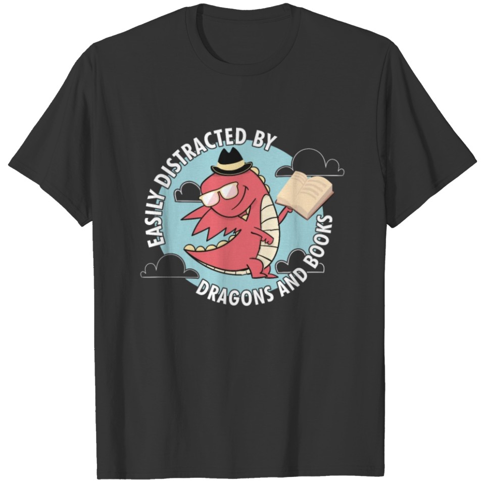 Easily Distracted By Dragons And Books Reading T-shirt