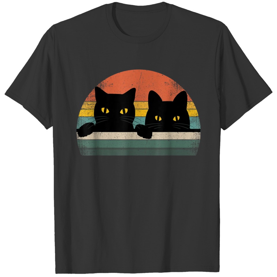 Black Cat Vintage Retro Style Cats Lover 1105 T-shirt