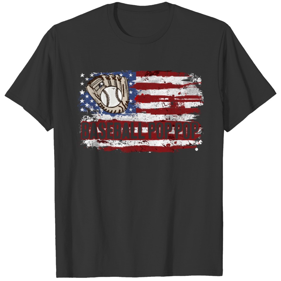 Baseball Pop Pop American Flag T-shirt