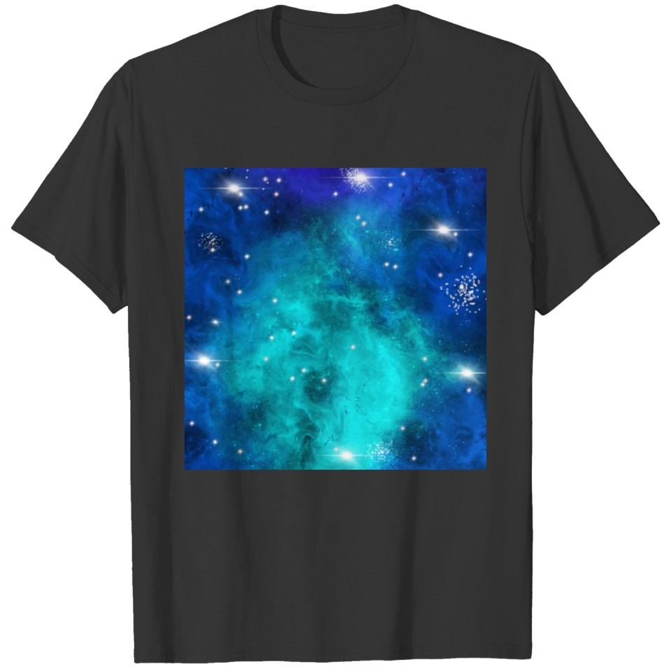 Blue Turquoise Star Nebula Space Galaxy Universe T Shirts