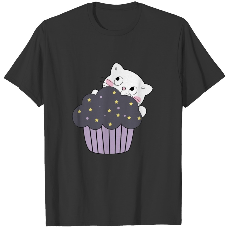 Cute cat with cupcake for cat lover T-shirt