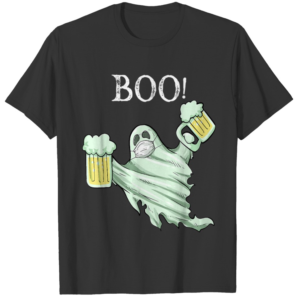 Boo Face Mask Ghost Holding Beer Halloween Costume T-shirt