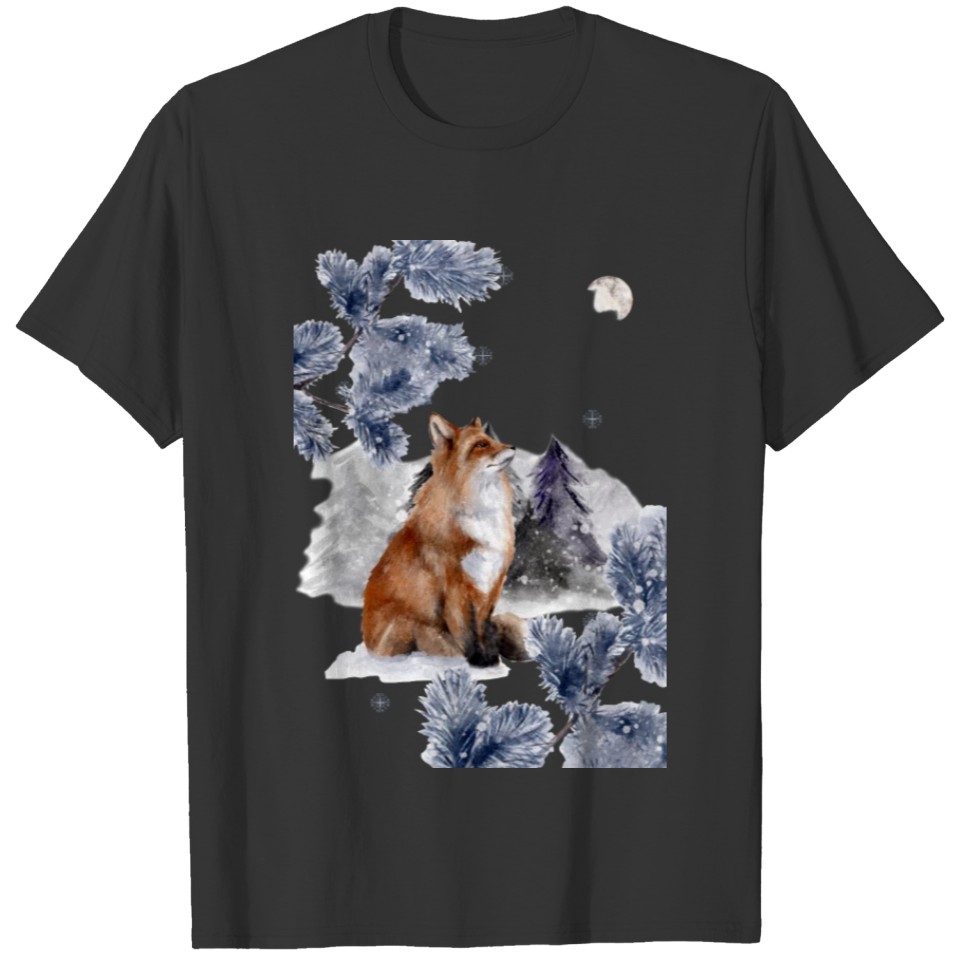 Fox Sees the Moon in Winter T-shirt