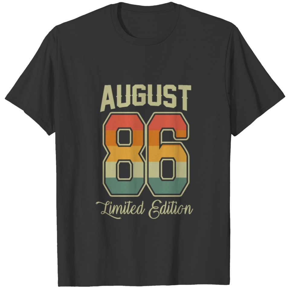 Vintage 35th Birthday August 1986 Sports Gift T-shirt