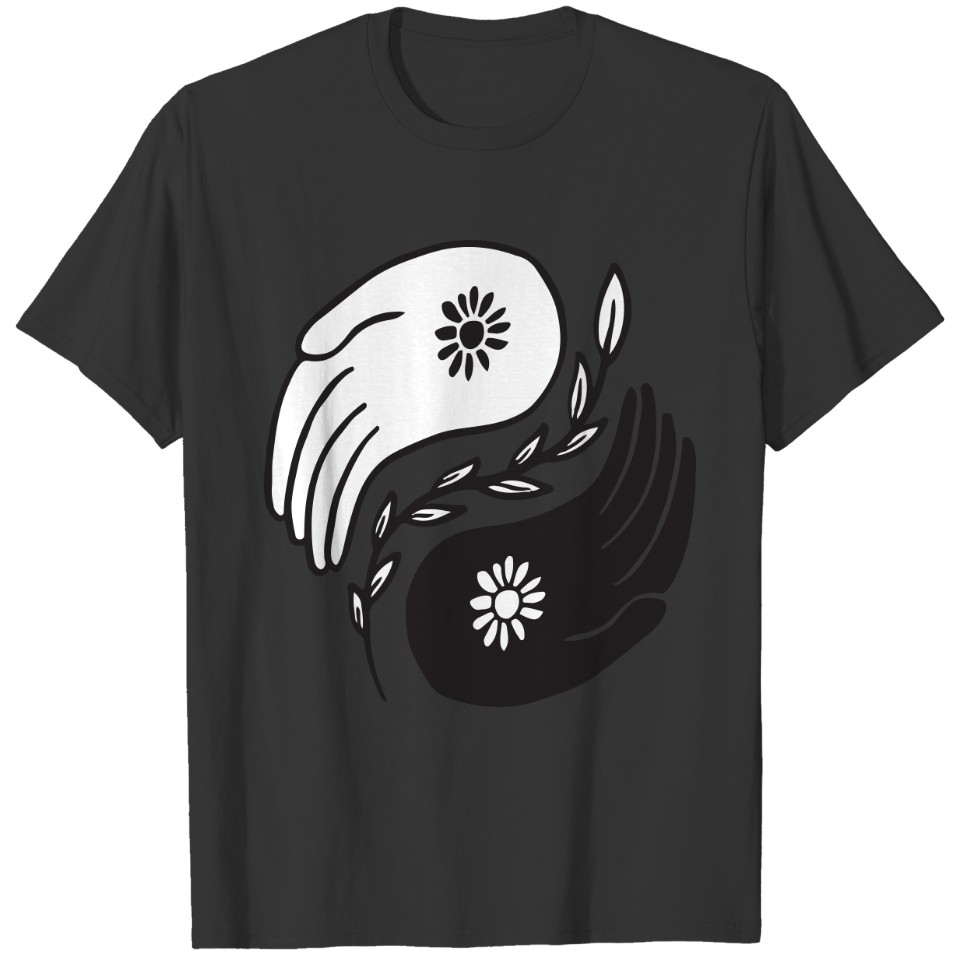 Yin and Yang Sun Buddha black white flower Japan T Shirts