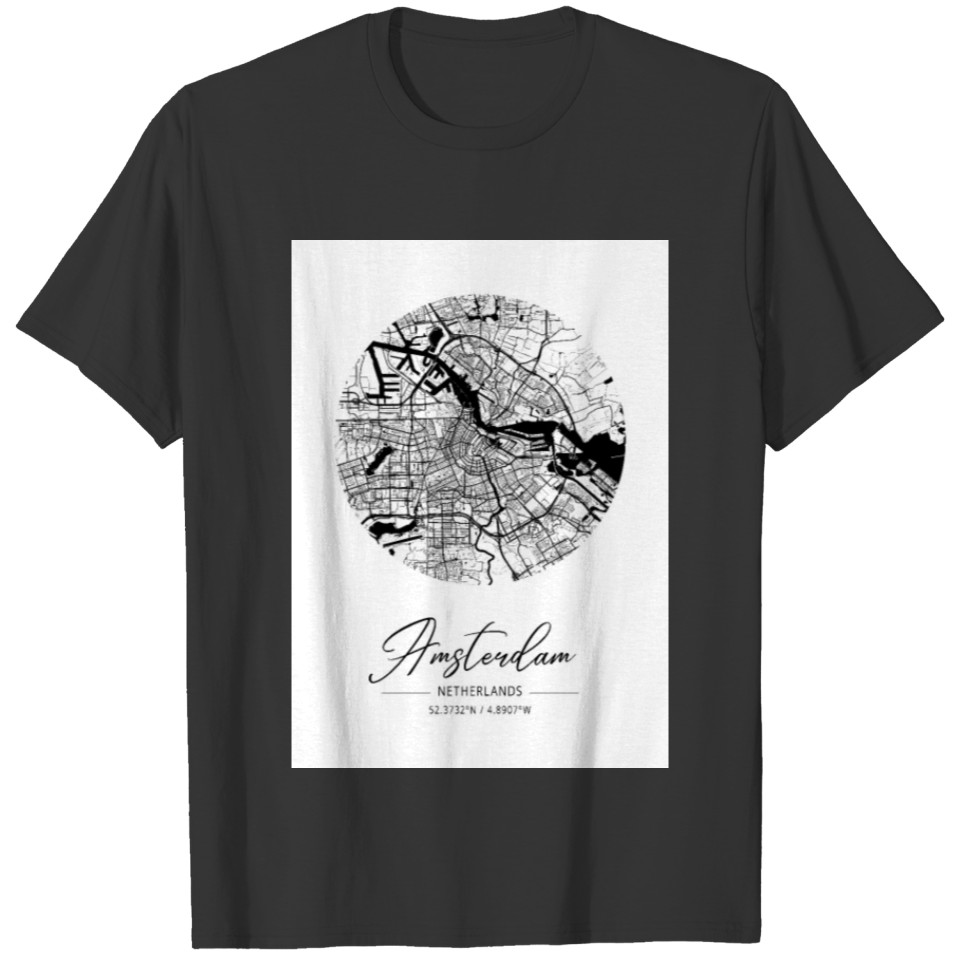Amsterdam - Netherlands Black Water City Map T-shirt
