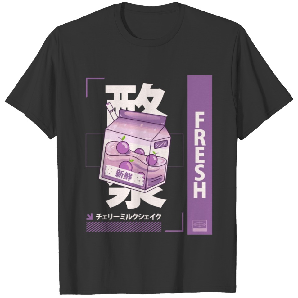 funny retro 90s japanese kawaii cherry milk shake T Shirts