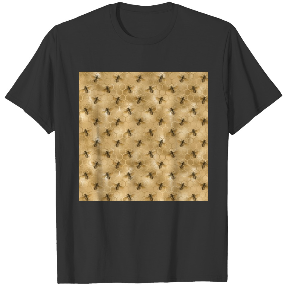 Vintage Honey Bee Gold Honeycomb Pattern T Shirts