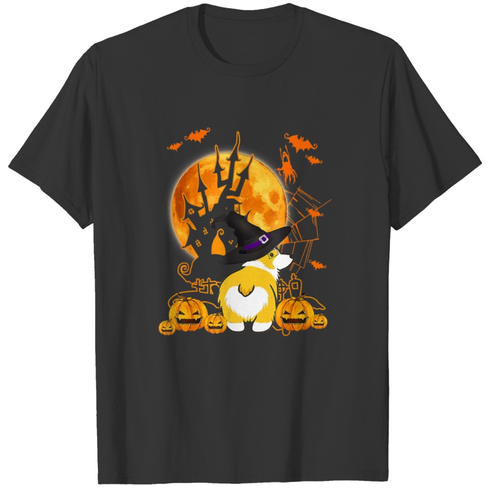 Corgi Witch Hat Funny Corgi Halloween Dog Lovers T-shirt