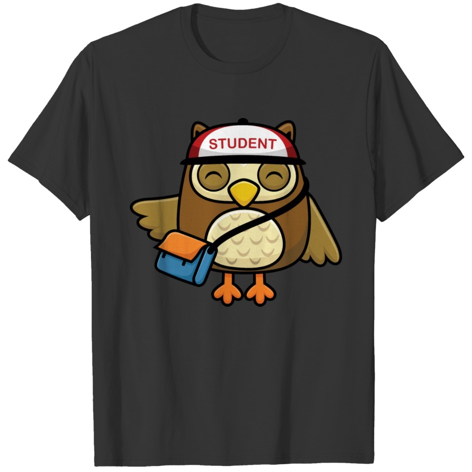 cute owl wearing hat while carrying bag T-shirt