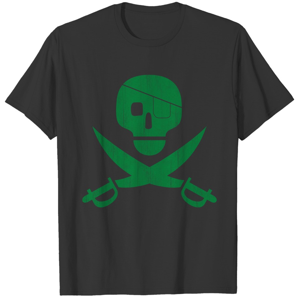 Pirate Skull & Swords Vintage (Green) T Shirts