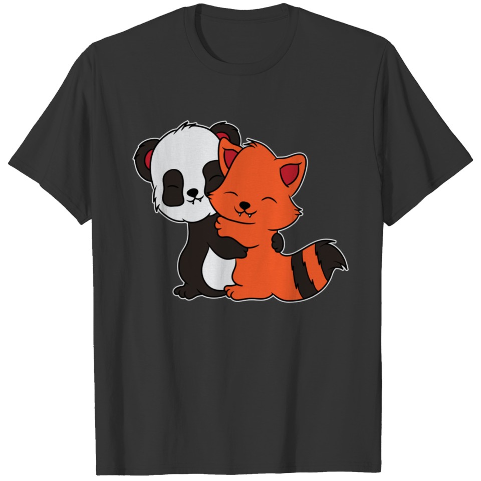 Adorable Red Panda Hugging Panda Kawaii Cute T Shirts
