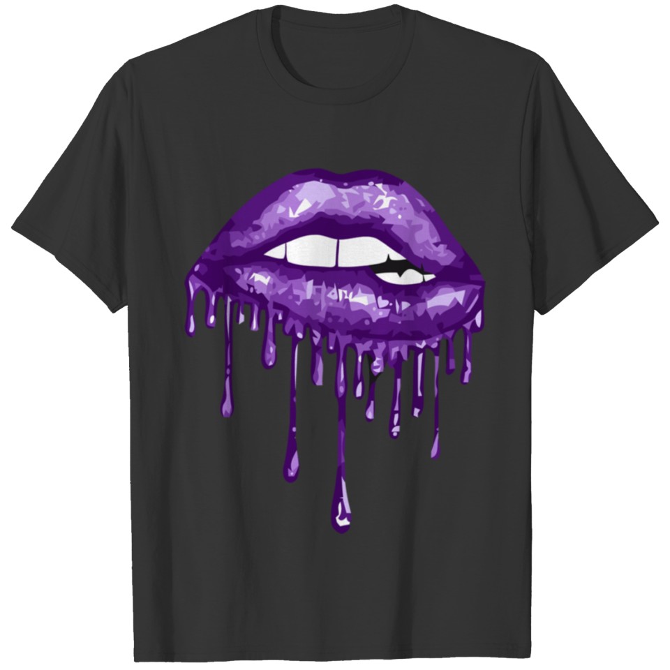 Purple Dripping Biting Lips Faux Lipstick Effect 8 T-shirt