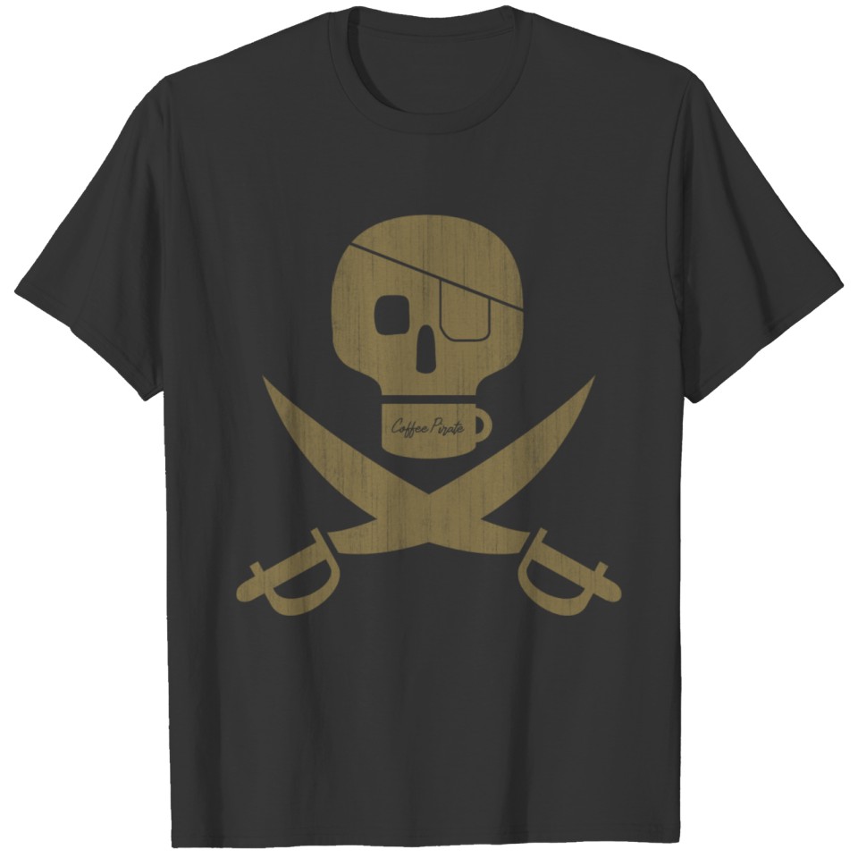 Coffee Pirate Skull & Swords Vintage (Gold) T Shirts