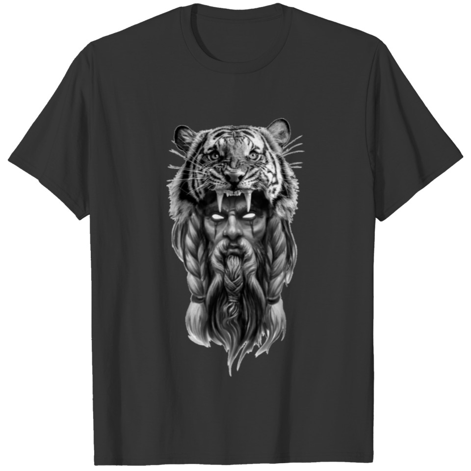 Viking chief with tiger head hat T-shirt