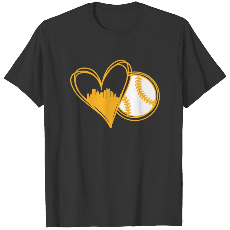 Cute I Love Pittsburgh Baseball City Skyline Heart T-shirt