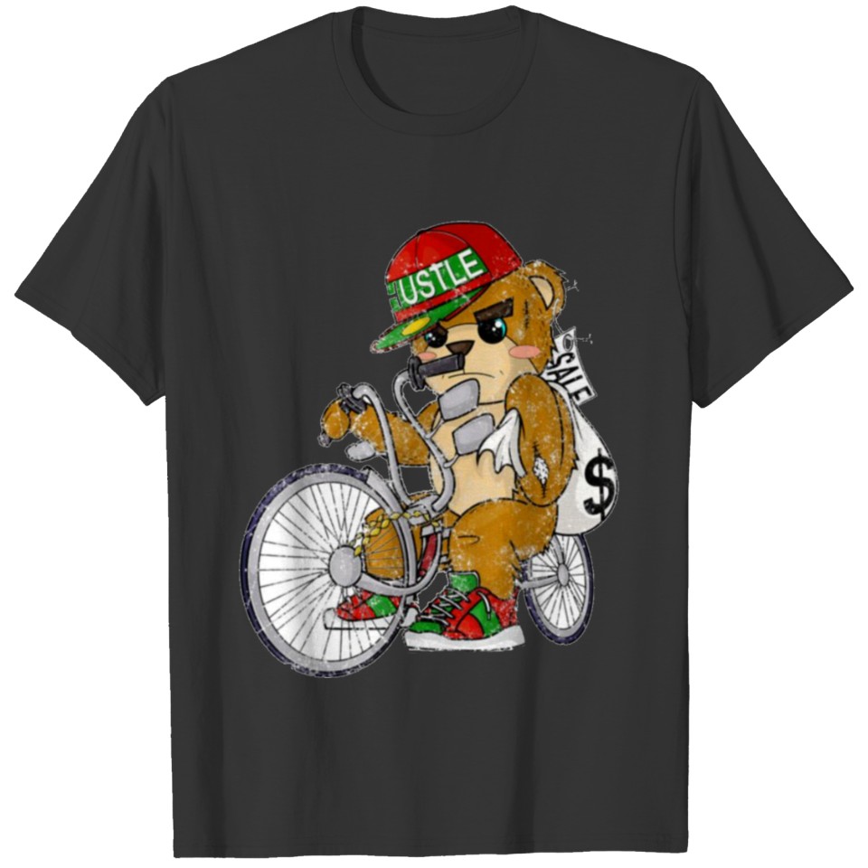 Gangster Teddy Bear on lowrider bicycle w/moneybag T-shirt