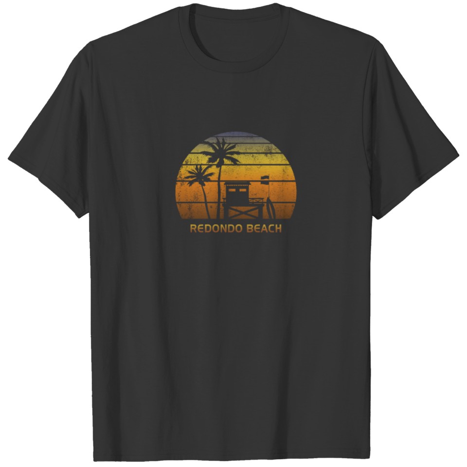 Retro Redondo Beach Sunset Surfing Palm Tree T-shirt