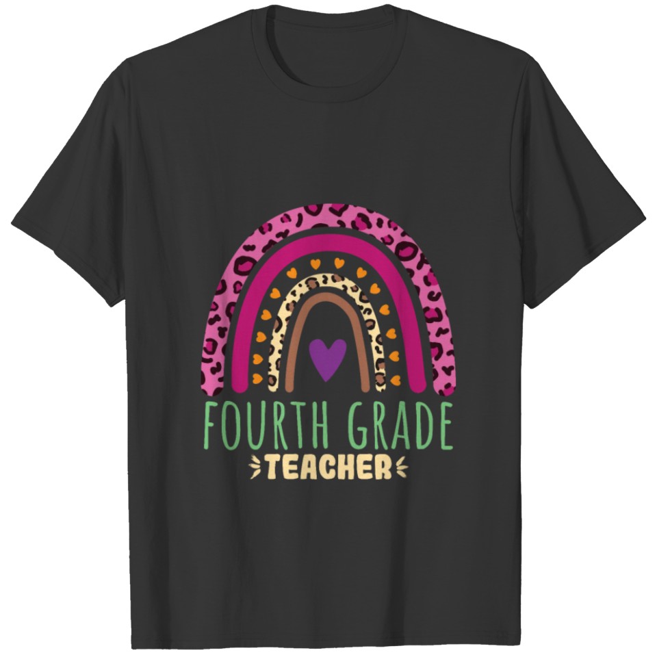 Fourth Grade Teacher Leopard Rainbow T-shirt