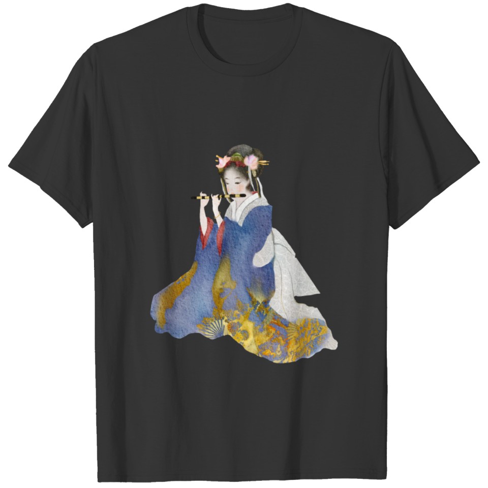 Geisha wearing a kimono in watercolor T-shirt