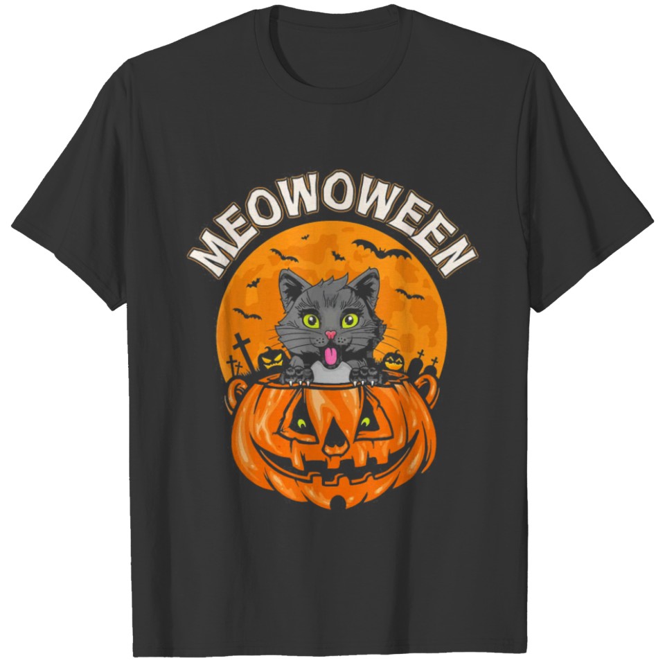 Meow O Ween Spooky Black Cat Halloween Party T-shirt