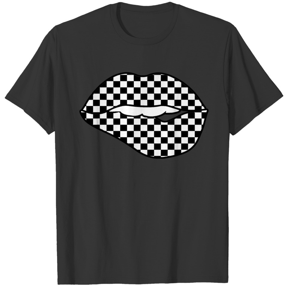 Funny Checkered Black White Lip Gift Cute T-shirt