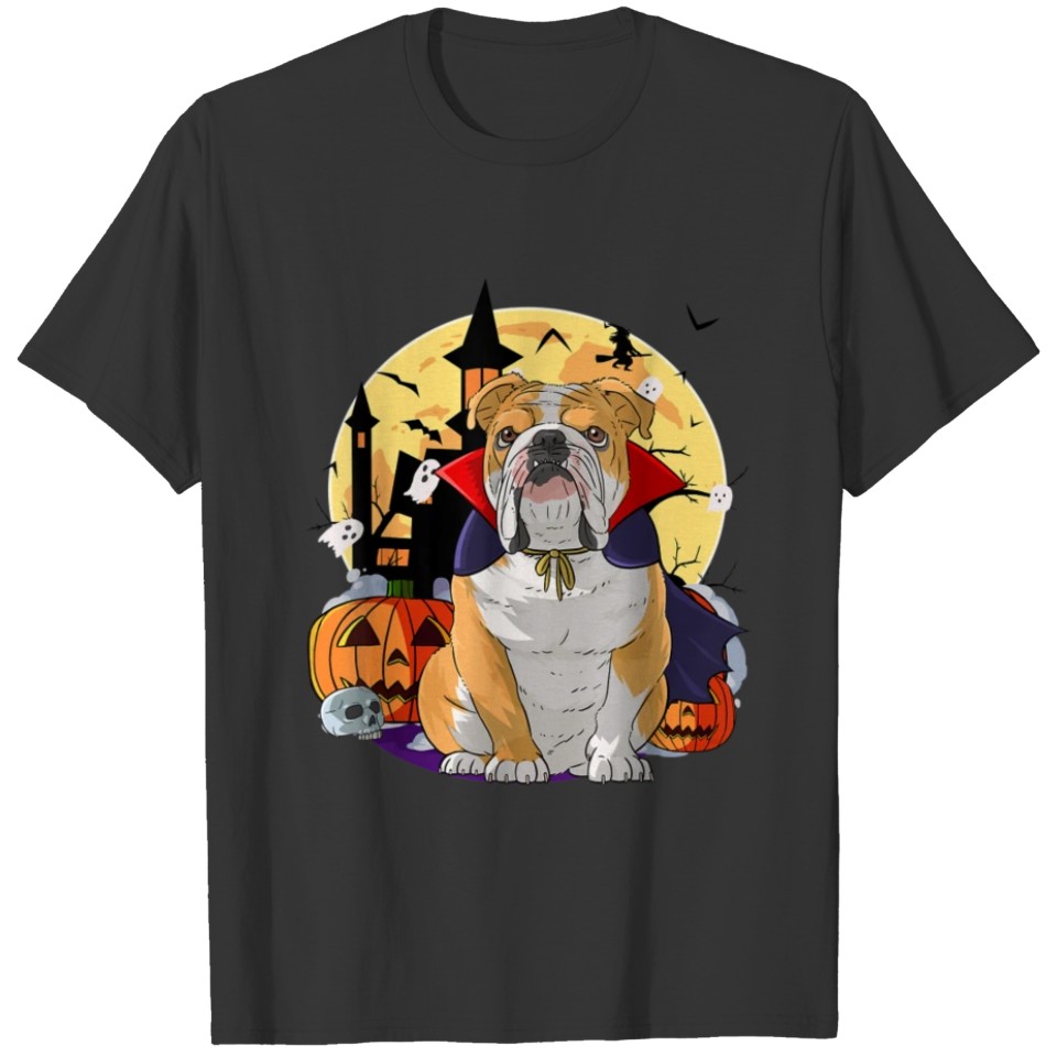 Bulldog Vampire Dog Halloween Witch Pumpkin T Shirts
