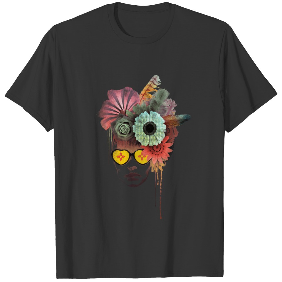 Artistic Woman Flowers Sunglasses Artsy New T-shirt