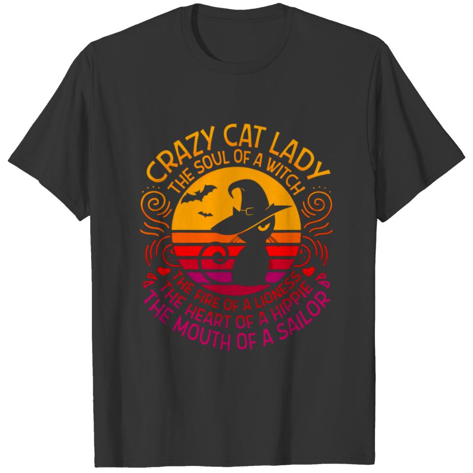 Crazy Old Cat Lady Halloween Black Cat T-shirt