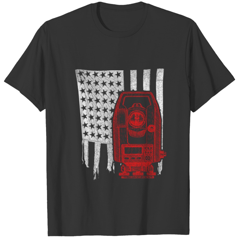 Land Surveyor Engineer Tripod Patriotic American T-shirt