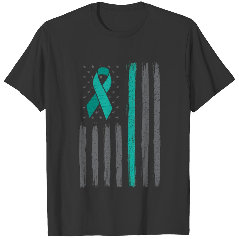 Teal ribbon flag cervical cancer awareness T Shirts