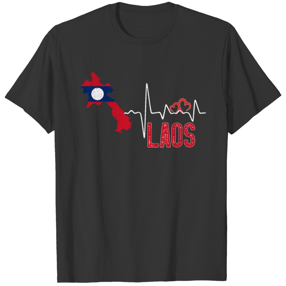 Laos Flag Map Heartbeat for Laotian Pride T-shirt