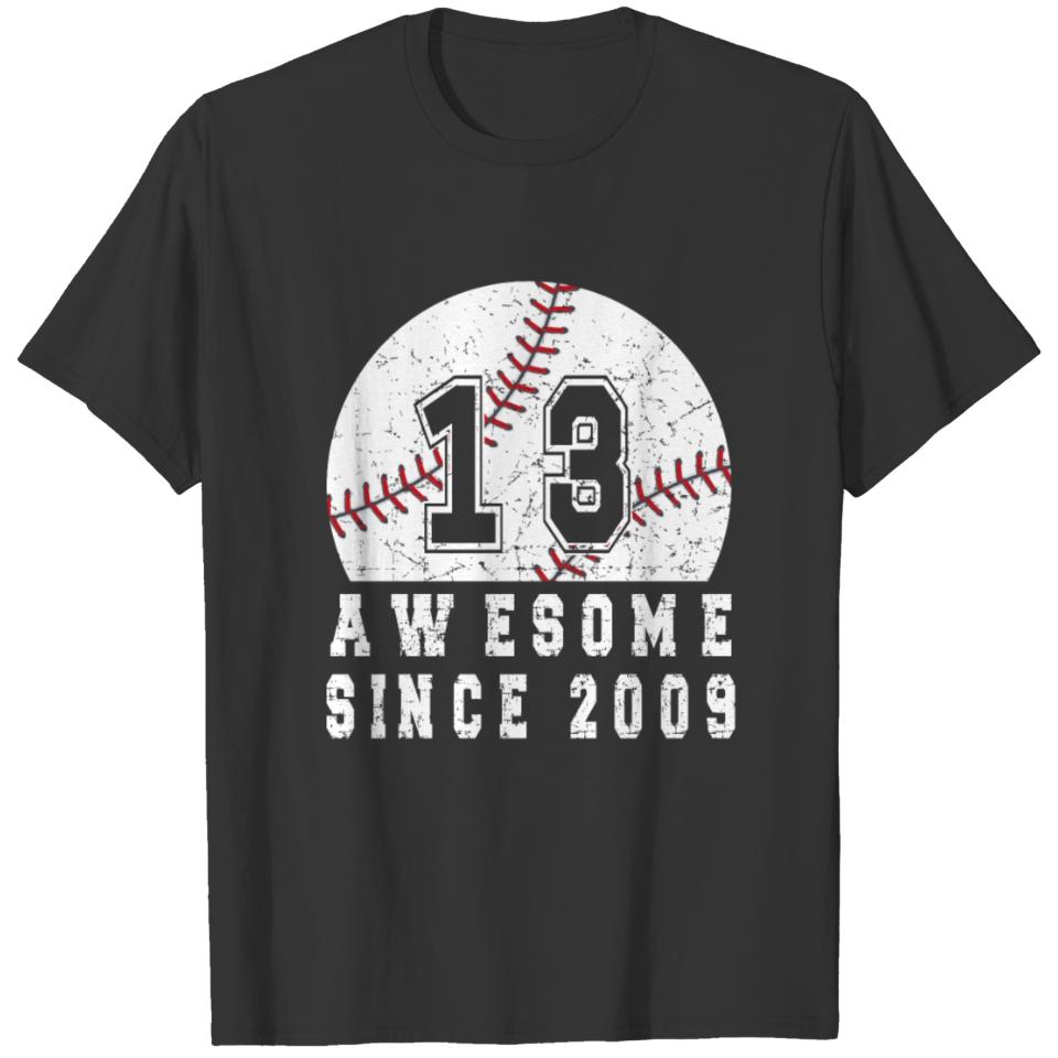 13th Birthday Born In 2009 Baseball Boy 13 Year T-shirt