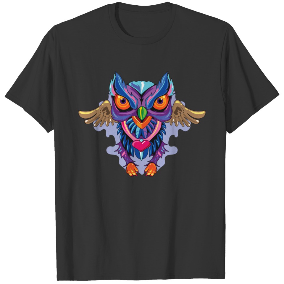 Owl Owl bird night skull scary colorful halloween T-shirt