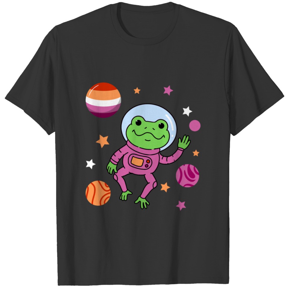 Lesbian Frog In Space Orange Pink Lesbian Pride T Shirts