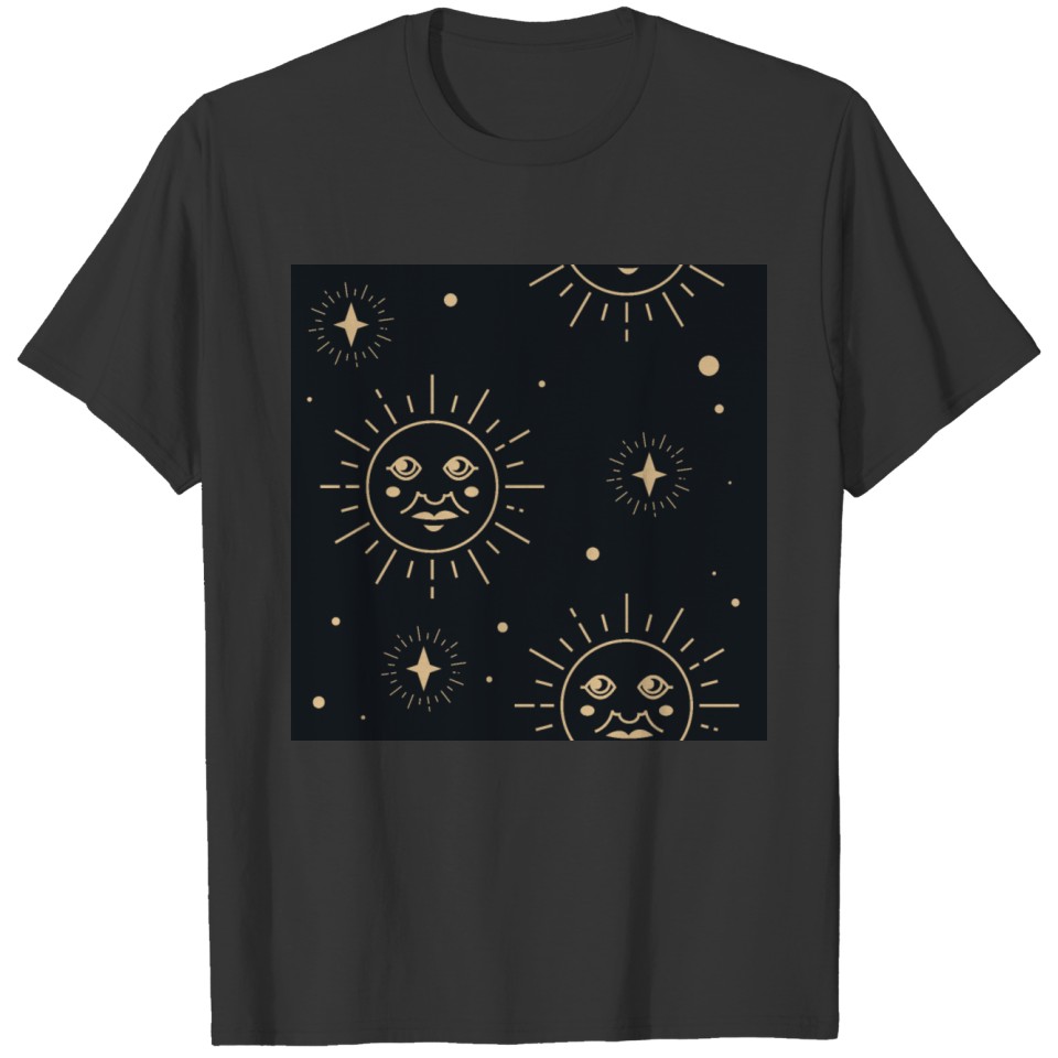 Black and Gold Celestial Full Moon and Stars T-shirt