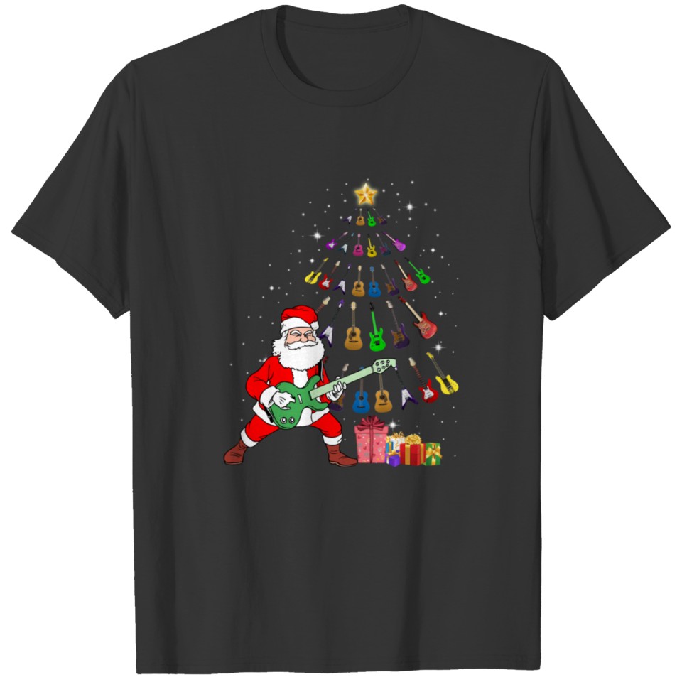 Santa Playing Guitar Christmas Tree Funny T-shirt