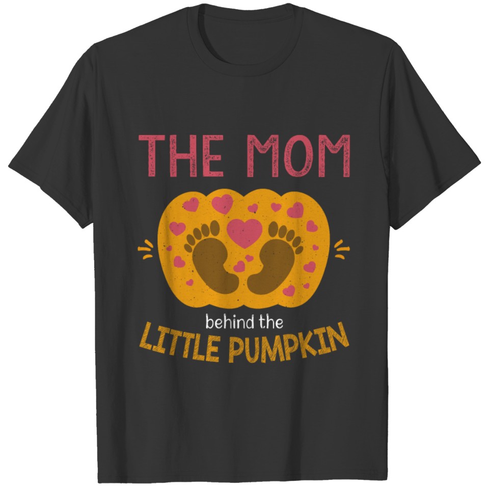 Mom Behind Pumpkin Little Fall Autumn Baby Reveal T-shirt