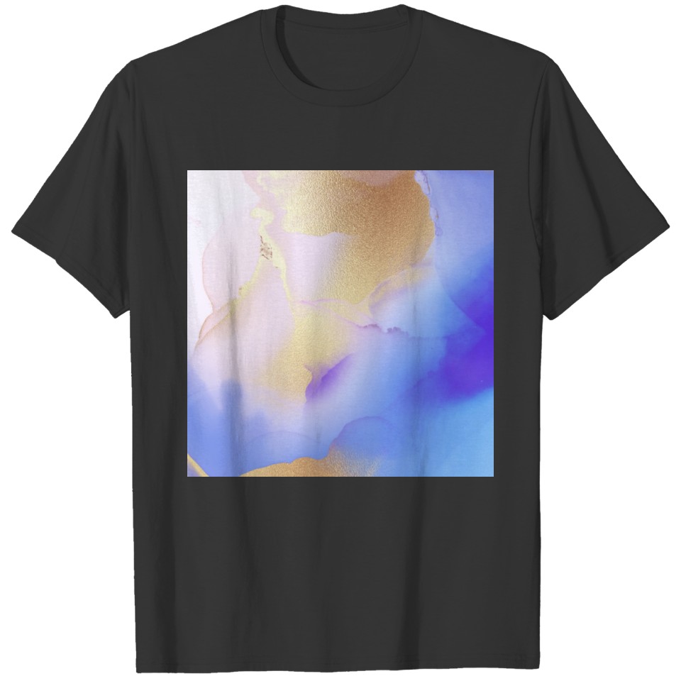 Purple Blue Watercolor Gold Abstract Painting T Shirts