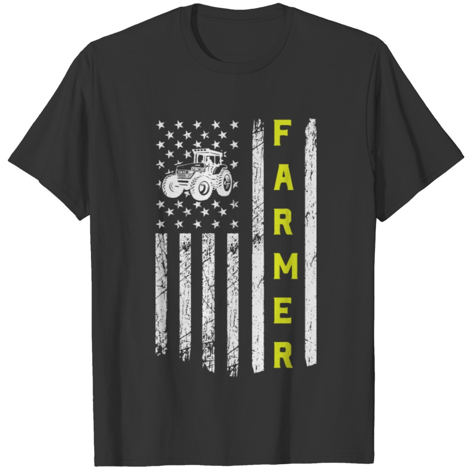 American Flag With Tractor Patriotic Farmer T Shirts