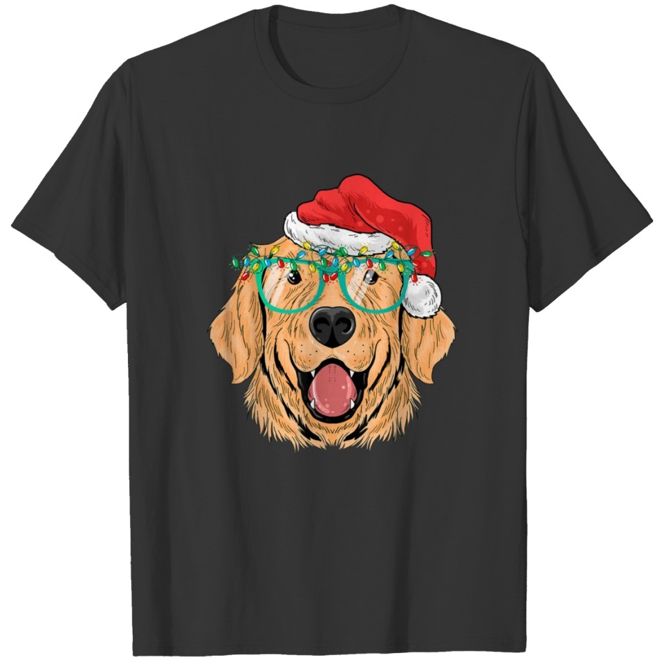 Golden Retriever Dog With Santa Hat Christmas T-shirt