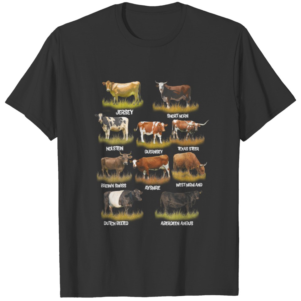 Cow Breeds Retro Farmer Beef and Dairy Graphic T Shirts