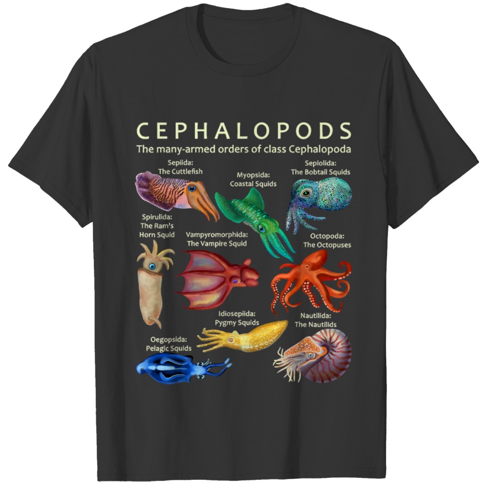 Cephalopod Octopus Squid Cuttlefish and Nautilus T-shirt