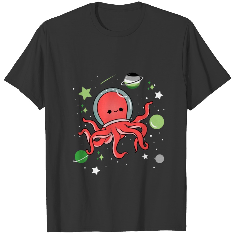 Aromantic Octopus In Space Aromantic Pride T-shirt
