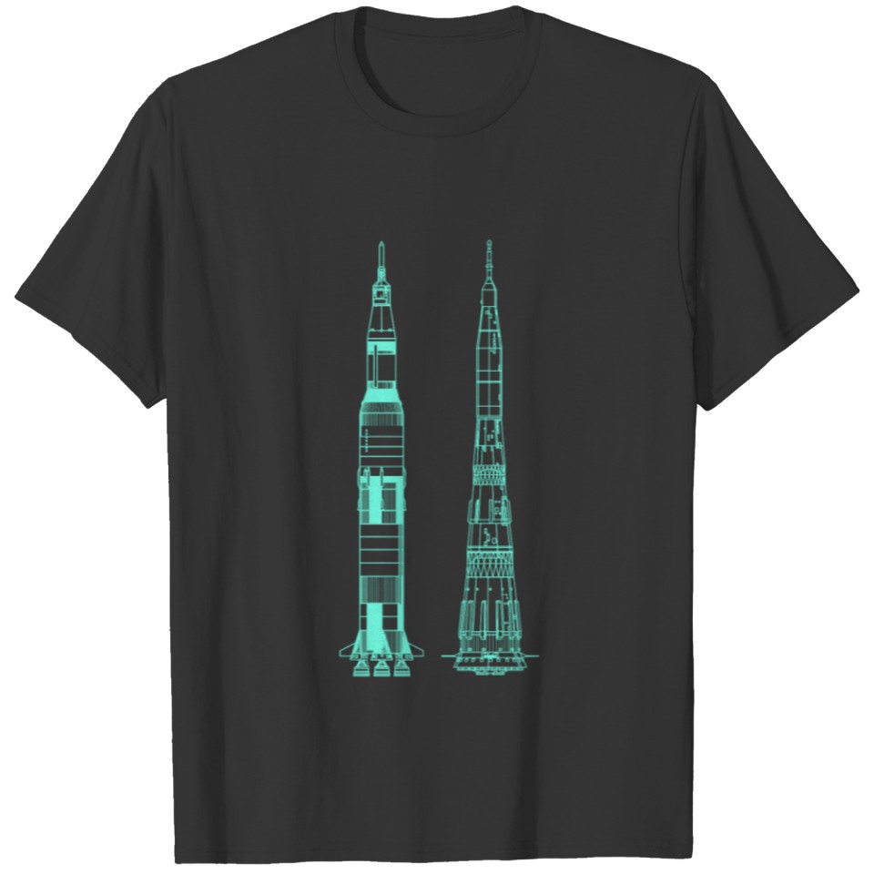 Turquoise Retro rockets space illustration T-shirt