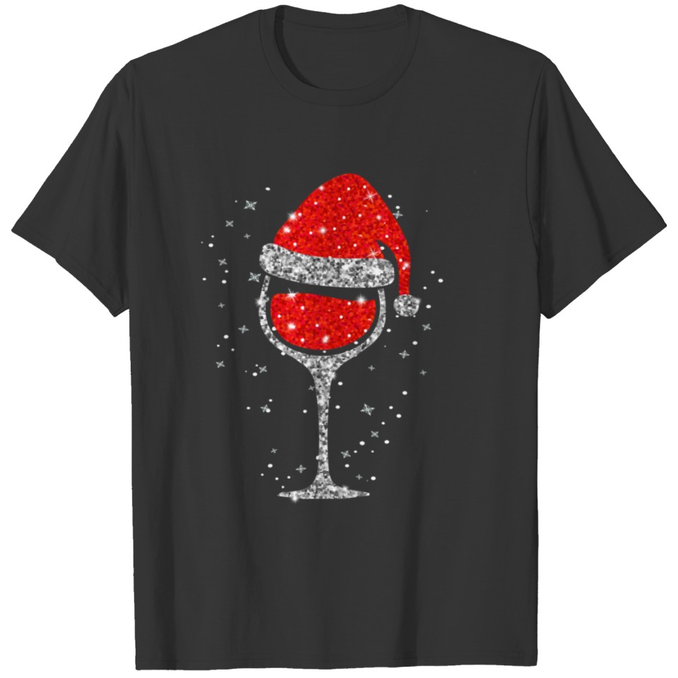 Christmas Wine Glass Snowflakes Santa Hat Red Wine T Shirts