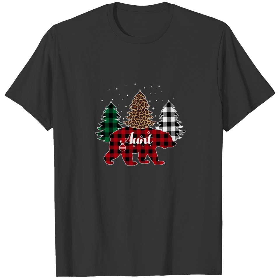Aunt Bear Buffalo Plaid Matching Family Christmas T Shirts